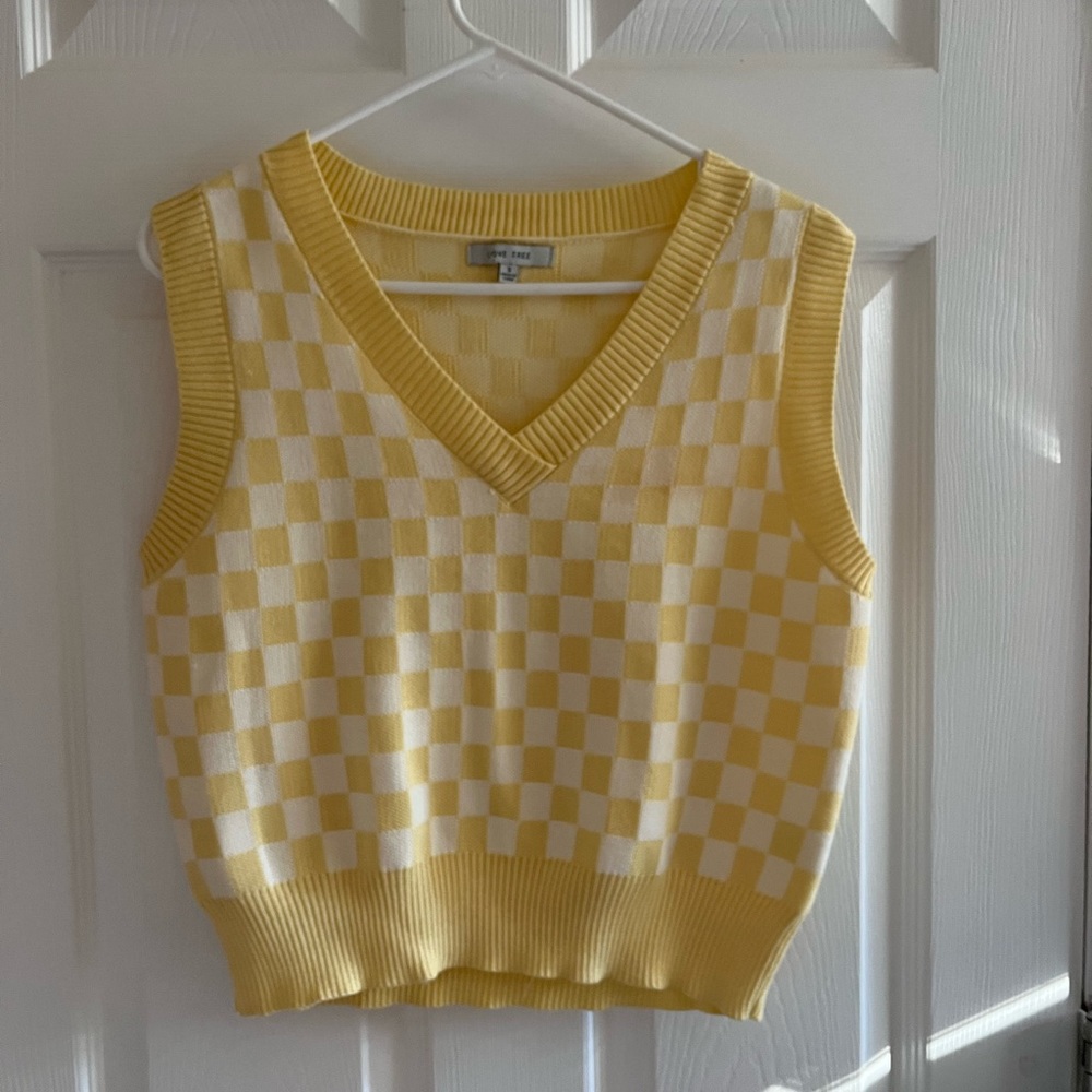 Yellow and white checkered sweater vest